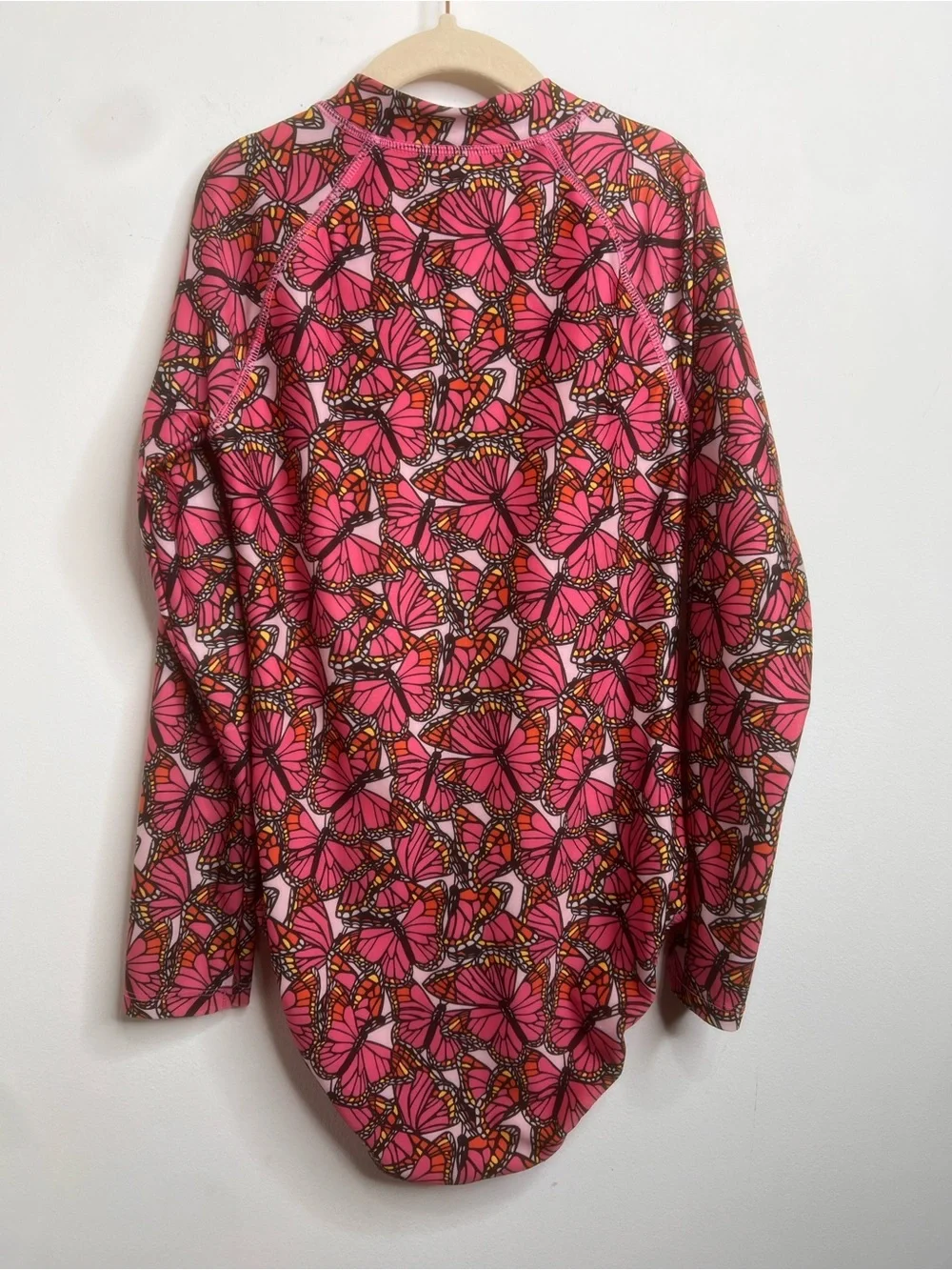 B4 ALL Butterfly Print Long-Sleeve One-Piece Swimsuit with Front Zip Size 10/12